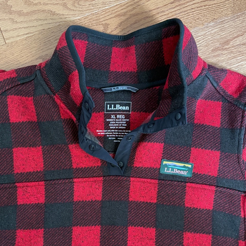L.L. Bean Red and Black Checkered Fleece